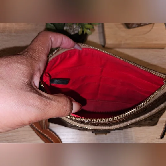 Dooney & Bourke Ostrich Dark Brown Wristlet with Gold Accents - Picture 8 of 8